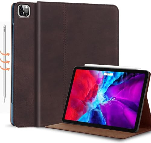 Gexmil Leder Hülle für iPad Pro 11 4./3./2./1. Gen. 2022/2021/2020/2018 | Premium Echtleder Cover/Flip,Auto Schlaf/Aufwachen,Schutzhülle Einstellbarer Ständer,Stoßfest,Mattbraun