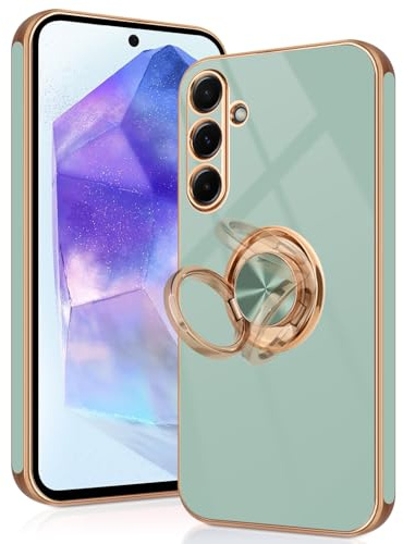 Tveinan for Samsung Galaxy S24 Case with 360° Rotation Ring Holder Stand, Slim Soft Shockproof Cover with Magnetic Car Holder for Samsung S24, Flexible TPU Phone Case for Galaxy S24 - Light Green
