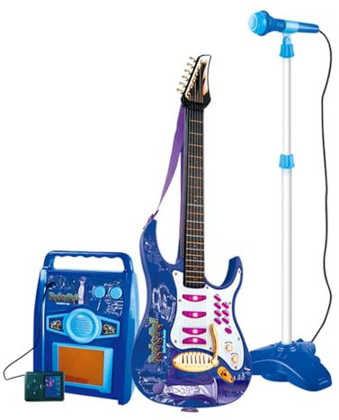 Jemora Ensemble Musical pour Guitare et Microphone karaoké, Kits d'instruments de Musique multifonctionnels, Boutons fermés à Volume réglable, Guitare électrique avec amplificateur de Microphone