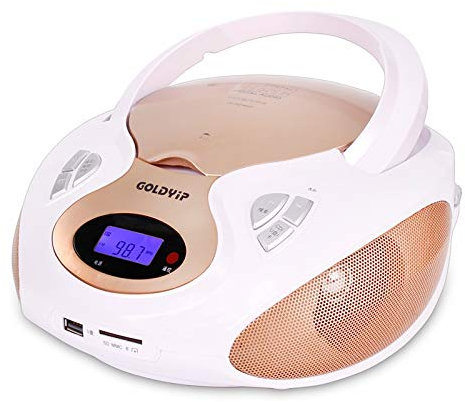Player Boombox Portatile Lettore CD con Radio, Ingresso AUX da 3,5 mm, Jack per Cuffie, Telecomando Macchina di apprendimento della Macchina LCD Schermo LCD Macchina per l'educazione prenatale(Gold)