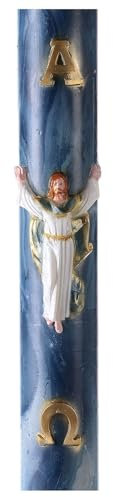 Holyart Paschal Candle Risen Jesus blue marbled 120x8 cm