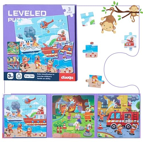 Shinybox Kinderpuzzle, Magnetische Puzzles für Kinder, Pädagogisches Spielzeug, Lernspielzeug, Reisespiele, Spiele für Kinder im Auto, Flugzeug, Reisespielzeug(Feuerwehr und Rettung)