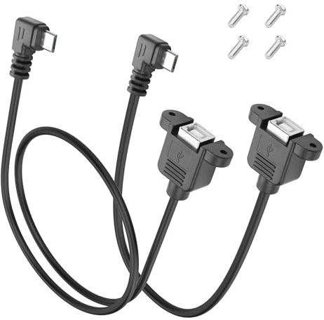 YACSEJAO Micro USB auf USB B 2,0 Buchse Panel Mount Typ Kabel 2 Stück 30cm+50cm Micro Stecker auf USB Typ B Buchse Scanner Verlängerungskabel mit Schrauben (Rechter Winkel)
