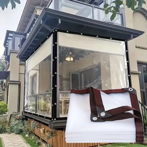 Lona de PVC para patio con bordes reforzados, transparente, resistente a la lluvia, al viento, antidesgarros, 13 x 26 pies, tela de lona para pintores, ojales incluidos