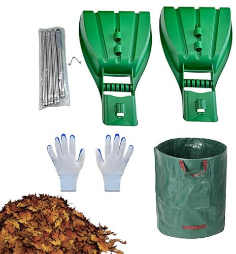 Ramasse-feuilles avec sac de jardin, gants de travail et tige télescopique, pelle à feuilles et griffes pour enlever la pelouse, nettoyage rapide du jardin