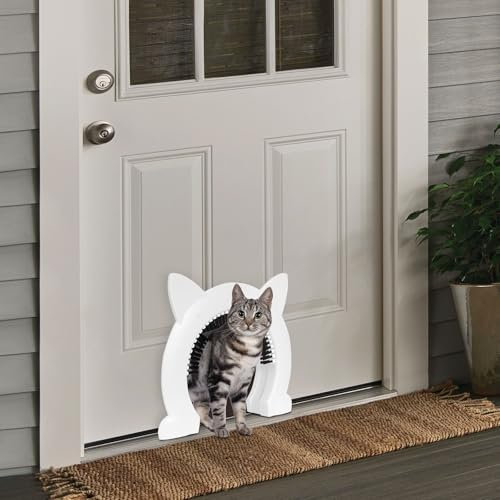 WindWilder Katzentür Innentür 31x5.5x27cm, Katzenohren Katzenklappe Innentür und außentür, XL Große Haustiertüren für Katzen, Kätzchen und kleine Hunde, Weiß