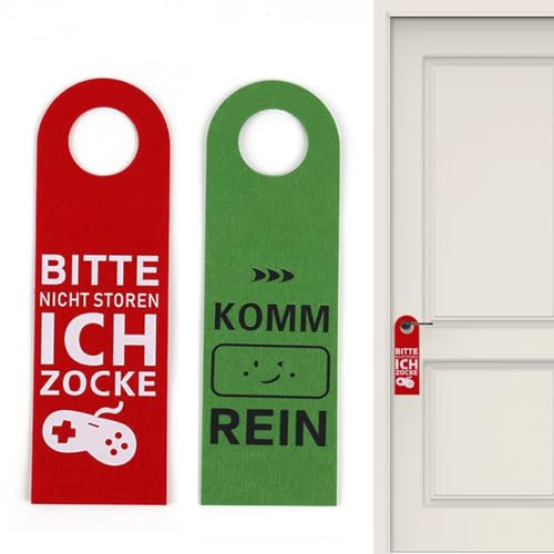 BIRLOZA 2 Stk Komm Rein Bitte Nicht Stören Ich Zocke Schild,Bitte Nicht Stören Schild Lustig für Gamer Zimmer Deko,Filz Türanhänger Schilder Coole Sachen für Teenager Mädchen Jungen Gaming Zimmer Deko
