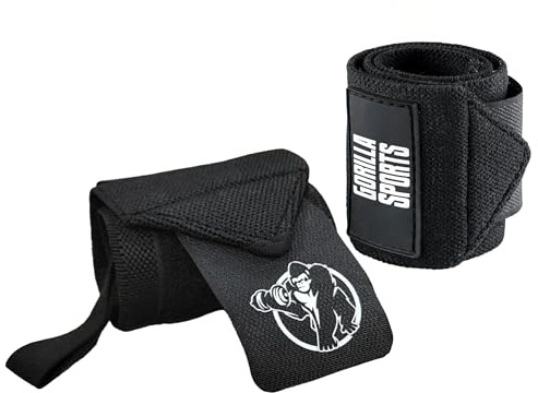 GORILLA SPORTS® Handgelenkbandagen 2er Set, 45 x 8 cm, Klettverschluss | Elastisch, aus Baumwolle und Nylon, mit verstärkten Nähten; Farbwahl, Handgelenkstütze Sport, Gym Wrist Wraps, Krafttraining