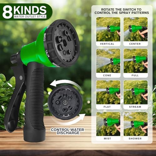 LINGKY Flexibler Gartenschlauch 7,5m mit 8-Funktionen Sprühfunktionen, Wasserschlauch flexibel mit 3-Fach Latexkern inkl. Adapter für 1/2' 3/4' Zoll und Wandhalterung, dehnbarer flexiSchlauch