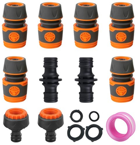 Garden Hose Pipe Connectors and Fittings Set, Including Hose End Quick Connectors, Double Male Pipe Connector, Adapter Connectors for Tap 3/4''&1/2'' 2 in 1