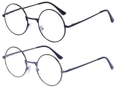 JoXiGo 2-Paquet Lunettes de Lecture Femme Homme Rondes Retro Monture Métalliques + Sangle de Lunettes + Pochette à Lunette