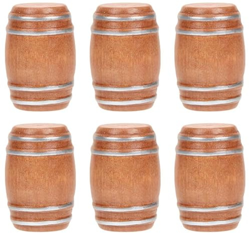 VICASKY Lot De 6 Mini Barils en Bois Vintage pour Maison Miniature Décor Bar À Vin Bière Whisky Accessoires De Poupée