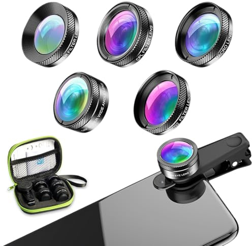 6 in 1 Makroobjektiv Handy Kamera für Handy Objektiv mit Fisheye Lens 205°,Weitwinkel 140°,Makroobjektiv (25x),Starlight-Objektivs,ND32/CPL Objektiv für Smartphones und iPhone