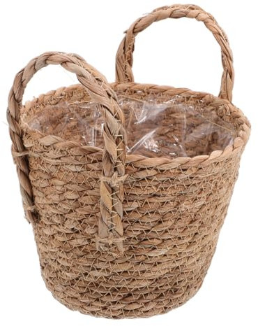 SUPVOX Maceta de Bonsái de Ratán Sintético Mediana para Suculentas Interior y Exterior, Cesta Tejida Rústica Natural para Jardín y Decoración del Hogar