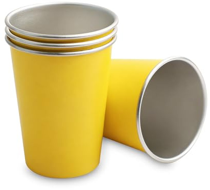 LAIJIANG 4 Tasses en Acier Inoxydable pour Enfants 350ml Incassables Empilables Réutilisables Remplacer Les Gobelets en Plastique pour Camping Maison Boissons Froides