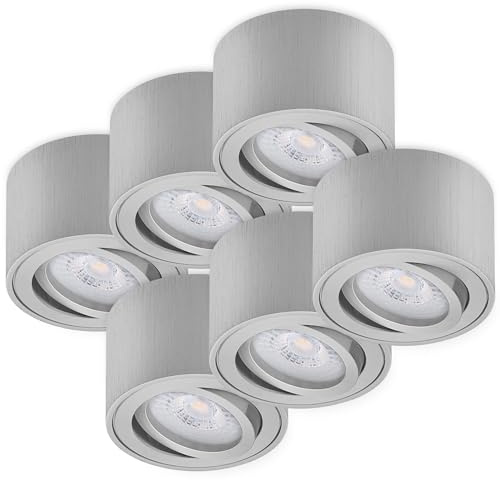 Oktaplex 6 Stück LED Aufbauspot Lile Alu gebürstet dimmbar 4,9W 370lm | 230V, 4000K Neutralweiß, 80x50mm, Aufputz Aufbaustrahler Schwenkbar