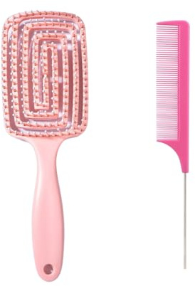 Set de Cepillo Desenredante y Peine Profesional (Rosa)