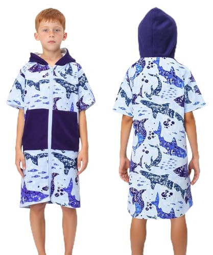 MOEMOE BABY Badeponcho Kinder mit Kapuze 100% Baumwolle Kapuzenbadetuch für Zuhause & Schwimmbad, Kinder bademantel für Junge Mädchen 5-14 Jahre