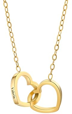 Colliers personnalisés avec prénom pour femmes, gravure personnalisée avec deux prénoms, collier avec pendentif en forme de cœur entrelacé, collier ras du cou avec pendentif en forme de double cœur
