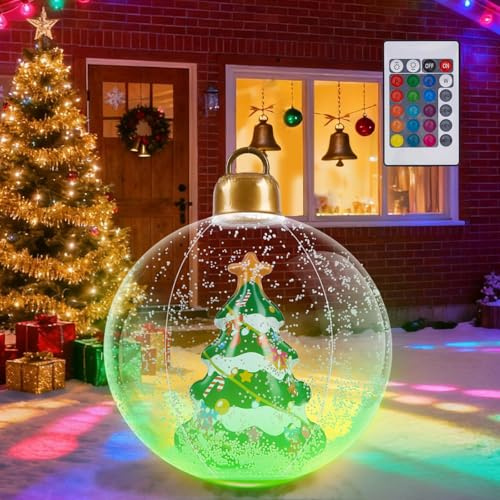 Aufblasbare Weihnachtskugel - 60CM Groß Weihnachtskugeln Outdoor, Beleuchteter Aufblasbarer Weihnachtsball mit Erdspieß, Weihnachtsdekoration für den Außenbereich für Hof Garten
