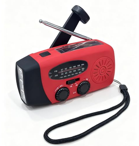 Wind Up Solar Radio, Hand Crank with AM/FM Emergency Weather Radio, 2000mAh Rechargeable USB Phone Charger, SOS Alarm, LED Bright Flashlight, for Outdoor Camping, Hiking
