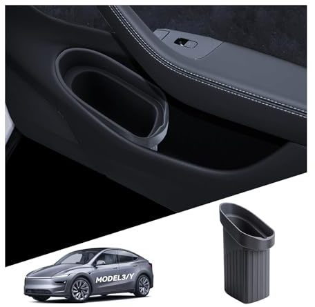 LANTU Poubelle de porte de voiture pour Tesla Modèle 3/Y Intérieur Poubelle Poche Poche Latérale Boîte de Rangement Souple Silicone Tesla Modèle 3/Y 2016-2026 Highland Juniper Accessoires (Noir)
