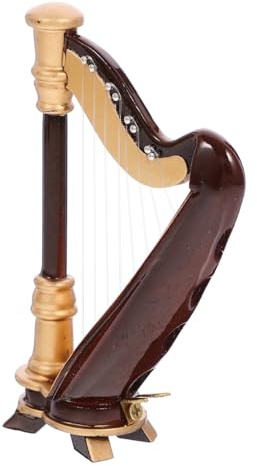 Mikikit Mini Harpe Miniature en Bois 9 Cm Décorative pour Maison de Poupée, Modèle D'instrument Musical Réaliste, Accessoire Miniature pour Décoration Intérieure, Présent Garçon et Filles