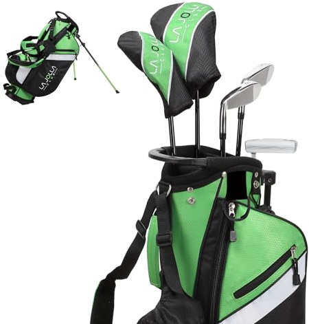La Jolla Club Junior Golf Set – 7–8 Years (46–51”) | Right Hand | Lightweight Alloy Driver, Stainless Steel Irons & Zinc Putter | Includes Dual-Strap Stand Bag – Green