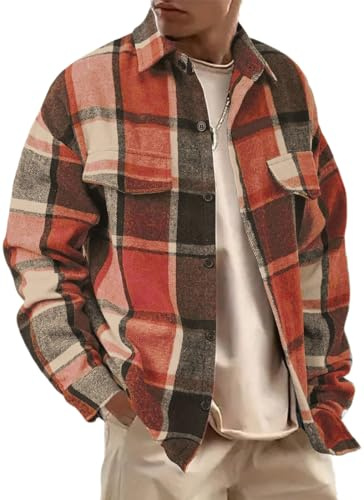 WINKEEY Chemise Homme en Flanelle Épaisse Chemise Boutonnée à Carreaux Manches Longues Veste Décontractée Hiver