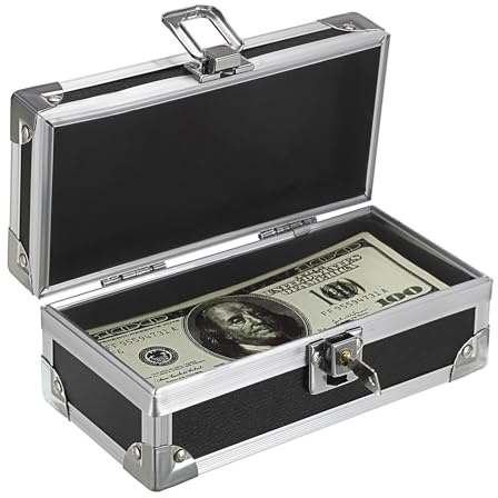 OGANAZI Kleine Geldkassette mit Schlüssel Bargeld Scheine Organizer Schwarz | Abschließbare Geldbox Alu Geldkoffer Deko Cash Box Geldversteck für Geldscheine, Münzen, Bankkarte, Rechnungen, Schmuck