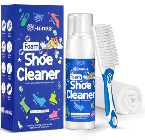 Viomis Shoe Cleaner, 6.76oz Professional Foam Sneaker cleaning kit with Brush & Microfiber Towel - Instant Stain Remover for Suede, White Shoes, Leather, Canvas, Mesh, Tennis & Golf Shoes