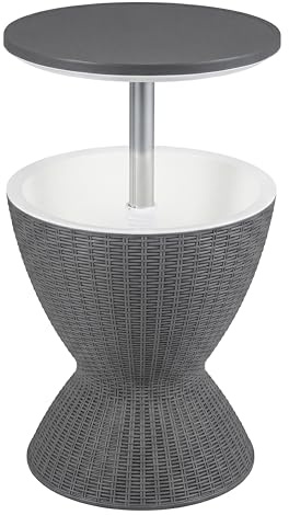 SPOTRAVEL 30L Ice Bucket Table, Outdoor Cocktail Table (Grey, 49 x 58/82cm) | Height Adjustable Camping Cooler Box Drinks Storage Holder with Drain Plug for Garden Patio Poolside Picnic Party