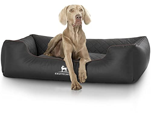 Knuffelwuff Orthopädisches Hundebett Madison aus laser-gestepptem Kunstleder XL 105 x 75cm Schwarz - abnehmbarer Bezug - leicht zu reinigen - für große, mittelgroße und kleine Hunde