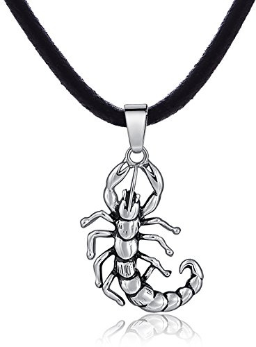 DonDon Collana da Uomo in Cuoio Pelle 50 cm con Pendente in Acciaio Inossidabile Scorpione