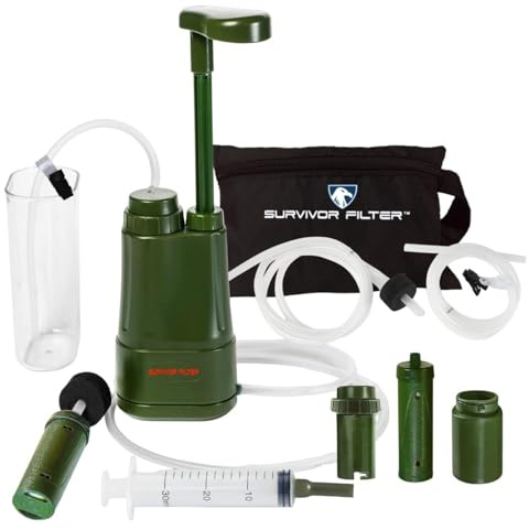 Survivor Filter PRO Extender Series – Portable Water Filter Pump with Extra Replacement Filters – Tested in USA Labs – Bacteria, Parasite and Virus Removal – Ultimate Survival & Backpacking Gear