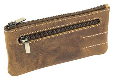 LEAS Schlüsseltasche extra groß mit 2 Ringen und Geschenkbox Echt-Leder, cognac Vintage-Collection 15x8x1cm (BxHxT)