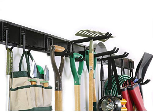 Ultrawall 13 PCS Tool Storage Rack, 64 Inches Adjustable Garage Organization Wall Mounted Storage System with 9 Hooks, Heavy Duty Steel Garden Tool Organizer Wall Holders