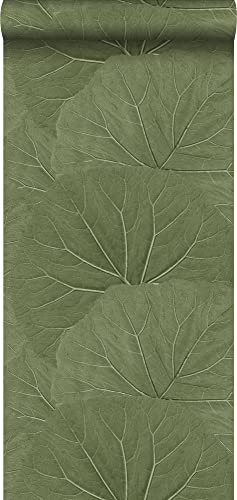 papel pintado hojas grandes verde oliva agrisado - 138995 - de ESTAhome