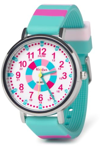 Kiddus Orologio Educativo per Bambino e Bambina dai 5 ai 10 Anni, Impermeabile 5ATM, Orologio Analogico Didattico per Imparare l'Ora, Movimento Giapponese