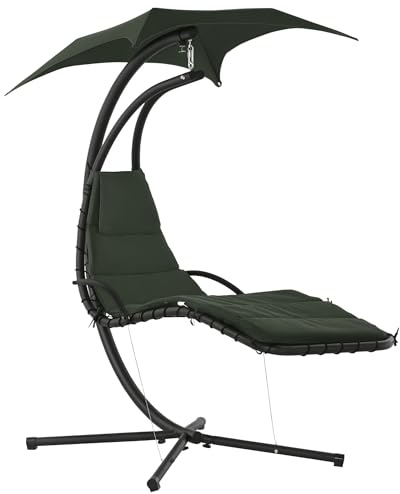 Outsunny Tumbona Colgante Silla Colgante de Exterior con Parasol y Colchoneta Diseño Contemporáneo 194L x 117A x 192H cm Acero Poliéster Gris Oscuro Negro