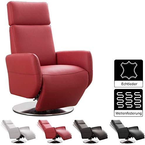 Cavadore TV-Sessel Cobra / Fernsehsessel mit Liegefunktion, Relaxfunktion / Stufenlos verstellbar / Ergonomie M / Belastbar bis 130 kg / 71 x 110 x 82 / Echtleder Rot
