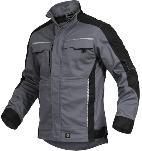 Leibwächter Flex-Line Herren Arbeitsjacke Bundjacke, Grau Gr. L, atmungsaktive Allwetterjacke mit Stretchanteil für Herbst und Winter, robuste Arbeitsjacke Männer mit Reflexstreifen