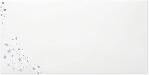 50 Wunderschöne Din Lang Weiß mit silberne Sterne 11 x 22 cm mit Haftstreifen Grammatur 120 g/m²