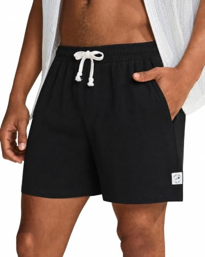 maamgic Running Shorts Men with Zip Pockets Elastic Waist, Stretch Breathable Cotton Gym Shorts for Jogger Workout,Casual Sports Shorts Black