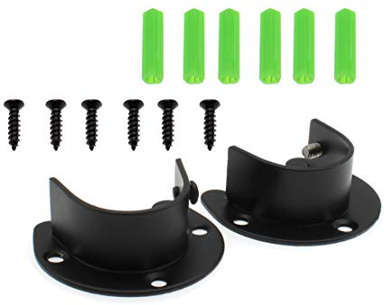 HAJXZH 2 Pcs 1-1/4 Inch Wardrobe Clothes Closet Rods, End Supports Sockets Flange For Hanging Clothes Pole Curtain Rod Holders Brackets Dowel Holder With Screws(Black)