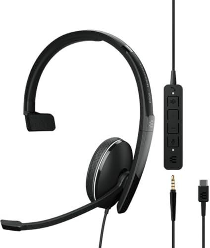 EPOS Sennheiser Adapt 135T USB-C II (1000904) - Verkabeltes, einseitiges Headset - 3,5 mm Klinke/USB-C Konnektivität, MS Teams Zertifiziert, UC-optimiert, komfortable Anrufsteuerung, Schwarz