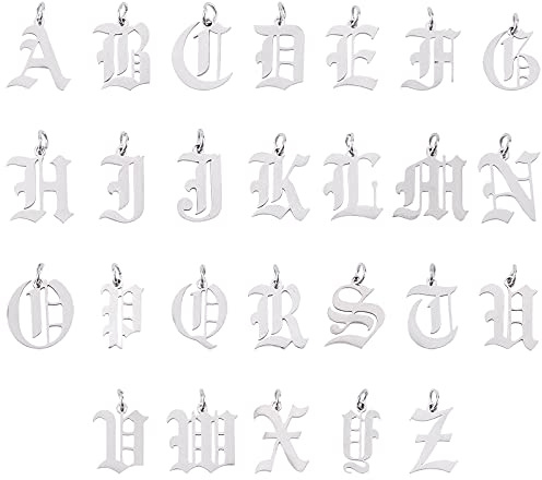 UNICRAFTALE 26pcs Metallbuchstaben Anhänger,Edelstahl A~Z Letter Charms Mit Biegering Und Laserschnitt In Alten Englischen Anhängern Für Armbänder, Halsketten Und Ohrringe Schmuckherstellung Handwerk