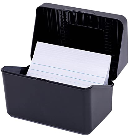 Hoothy Karteikasten, 17.5X10.5X12CM Stackable Flip Top, Ideal als Kartenetui & Visitenkarten Etuis, A5/A6/A7/A8 karteikarten box (Schwarz L)