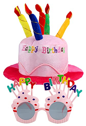 GLAITC Happy Birthday Tortenhut mit Brille - Rosa