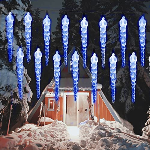 EONANT Solar Eiszapfen Lampe String, 30LED Weihnachtsbeleuchtung, 8-Mode wasserdichte Weihnachten Eis Regen Lampe Kette, Innen- und Außengarten Balkon, Hochzeit und Urlaub Dekoration (Blau)